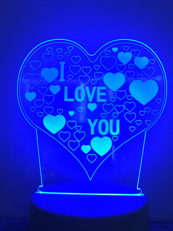 Lamp "I love you". Tafelnachtlamp, Romantische nachtlamp. Leuke cadeau lamp. Mooie sfeerlamp. 3D Illusie nachtlamp 7-kleurig