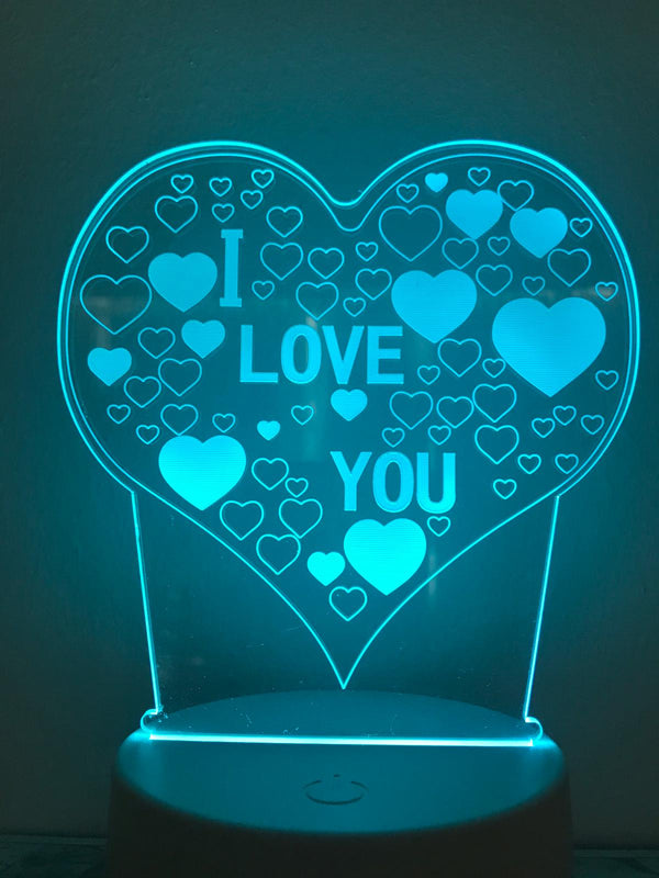 Lamp "I love you". Tafelnachtlamp, Romantische nachtlamp. Leuke cadeau lamp. Mooie sfeerlamp. 3D Illusie nachtlamp 7-kleurig