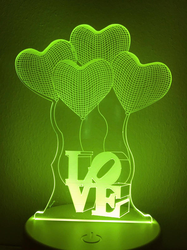 Liefde lamp. Lamp LOVE. Hartjes lamp. Romantische tafelnachtlamp. Mooie sfeerlamp multicolor. Romantische cadeau.