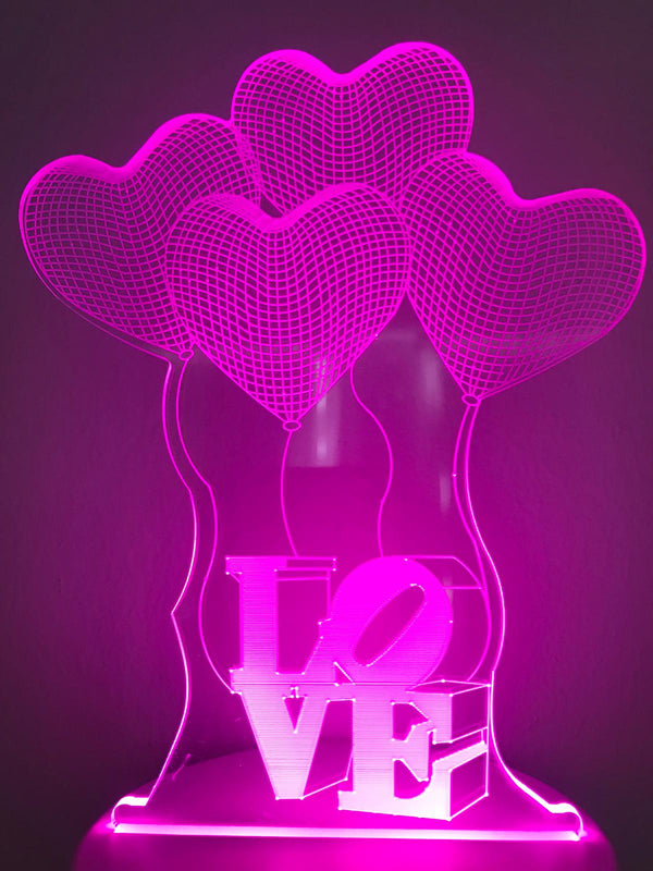 Liefde lamp. Lamp LOVE. Hartjes lamp. Romantische tafelnachtlamp. Mooie sfeerlamp multicolor. Romantische cadeau.