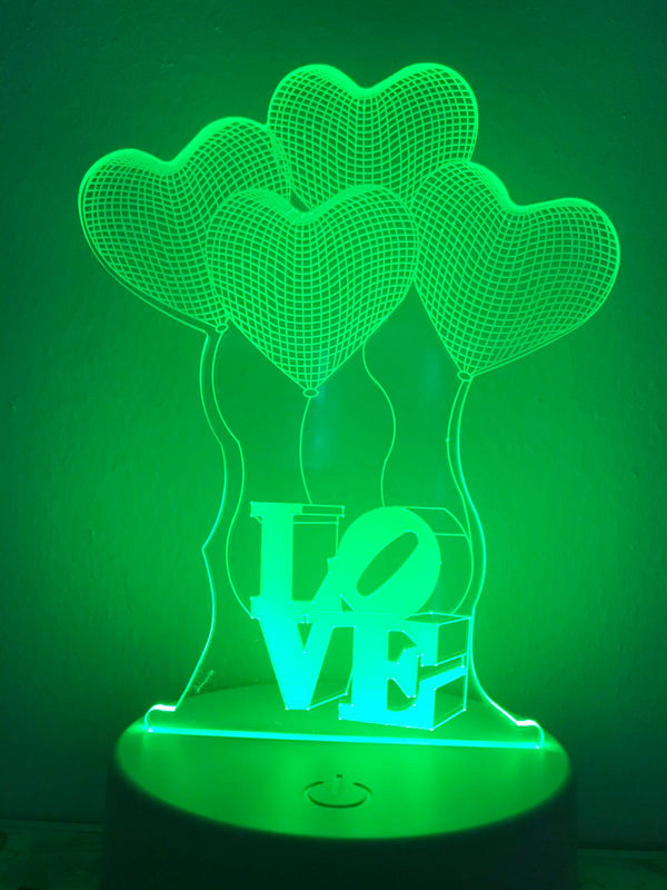 Liefde lamp. Lamp LOVE. Hartjes lamp. Romantische tafelnachtlamp. Mooie sfeerlamp multicolor. Romantische cadeau.
