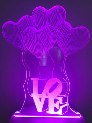 Liefde lamp. Lamp LOVE. Hartjes lamp. Romantische tafelnachtlamp. Mooie sfeerlamp multicolor. Romantische cadeau.