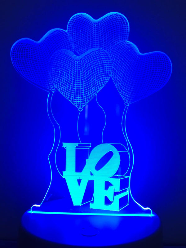 Liefde lamp. Lamp LOVE. Hartjes lamp. Romantische tafelnachtlamp. Mooie sfeerlamp multicolor. Romantische cadeau.