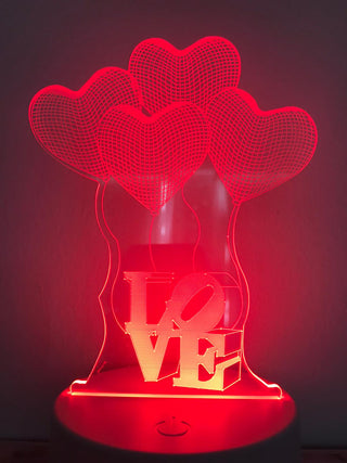 Liefde lamp. Lamp LOVE. Hartjes lamp. Romantische tafelnachtlamp. Mooie sfeerlamp multicolor. Romantische cadeau.