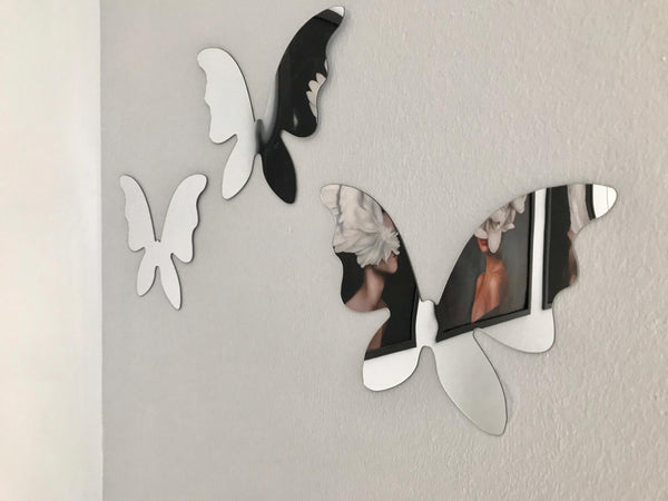 Muurdecoratie spiegelen muursticker Vlinders. Acryl spiegel vlinders 3 stuks.