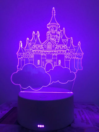 Nachtlampje voor kind in een vorm van Kasteel. Tafellampje/nachtlamp sprookjeskasteel op wolkjes. Kasteel lampje 7-kleurig