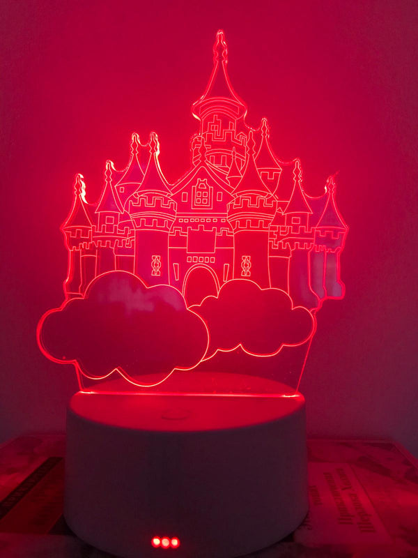 Nachtlampje voor kind in een vorm van Kasteel. Tafellampje/nachtlamp sprookjeskasteel op wolkjes. Kasteel lampje 7-kleurig