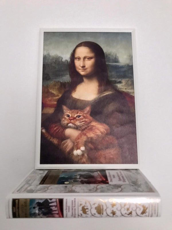 Grappige Schilderij in lijst Mona Lisa met een kat 20x30