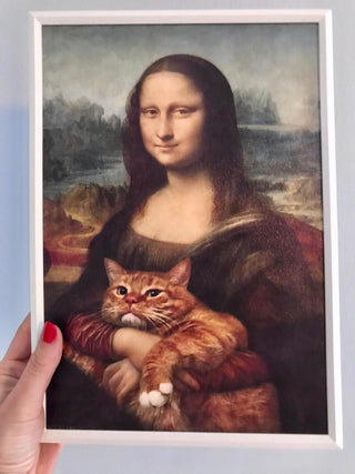 Grappige Schilderij in lijst Mona Lisa met een kat 20x30