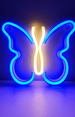 Neon nachtlamp Vlinder, Neon wandlamp wanddecoratie Vlinder. Decoratie Vlinder nachtlampje blauw met geel. Leuke cadeau meisje of dame.