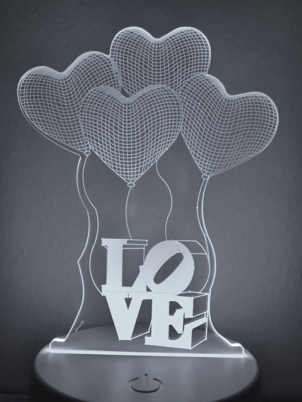 Liefde lamp. Lamp LOVE. Hartjes lamp. Romantische tafelnachtlamp. Mooie sfeerlamp multicolor. Romantische cadeau.